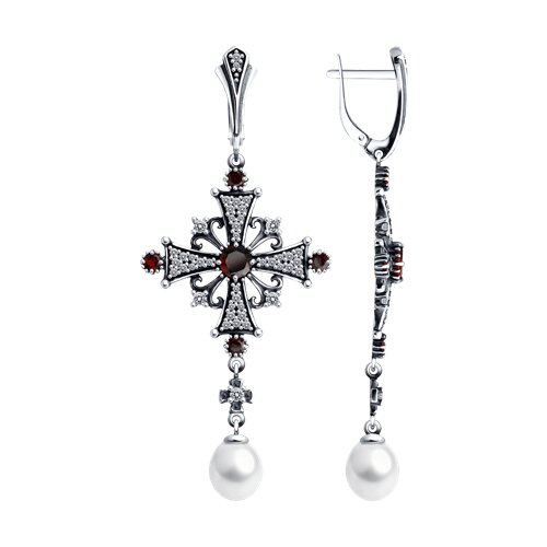 Серьги Diamant - Серебро 925, Жемчуг культивированный, Фианит (арт. 95-321-02037-1)
