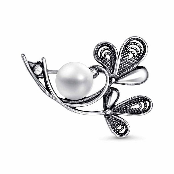Брошь Красная пресня - Серебро 925, Жемчуг культивированный (арт. 13315888)