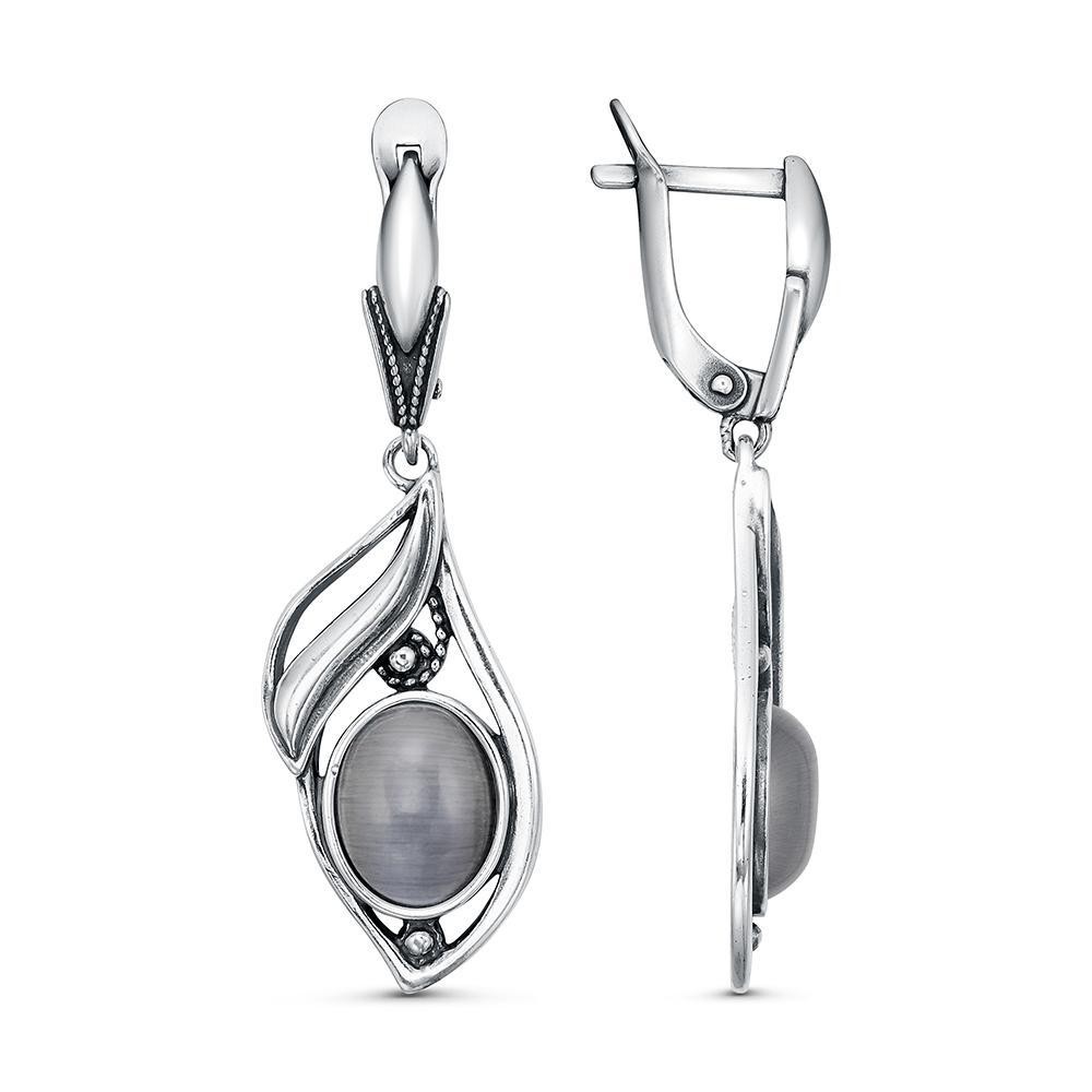 Серьги Красная пресня - Серебро 925, Синтет. кошачий глаз (арт. 33316880-9)