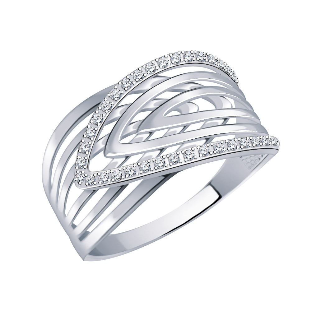 Кольцо Атолл - Серебро 925, Фианит (арт. 11074-925)