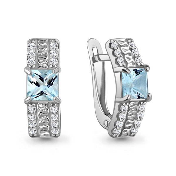 Серьги Аквамарин - Серебро 925, Топаз, Фианит (арт. 45003202А.5)
