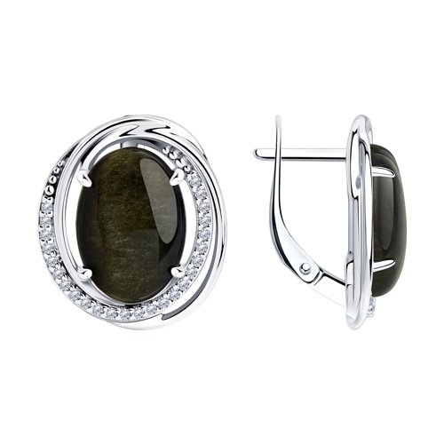 Серьги Diamant - Серебро 925, Обсидиан, Фианит (арт. 94-320-00962-1)