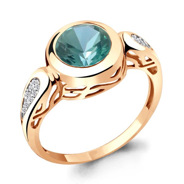 Кольцо Аквамарин - Серебро 925, Синтетический турмалин, Фианит (арт. 6902688А.6)