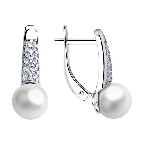 Серьги SOKOLOV - Серебро 925, Жемчуг имитация, Фианит (арт. 94023485)