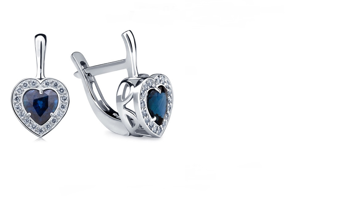Серьги Platinum Lab. - Платина 950, Сапфир (арт. ПС-023С-01)