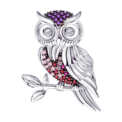 Брошь SOKOLOV - Серебро 925, Синтетический рубин, Фианит (арт. 94040177)