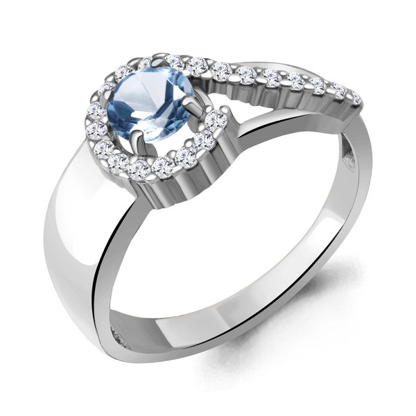 Кольцо Аквамарин - Серебро 925, Топаз, Фианит (арт. 6972205А.5)