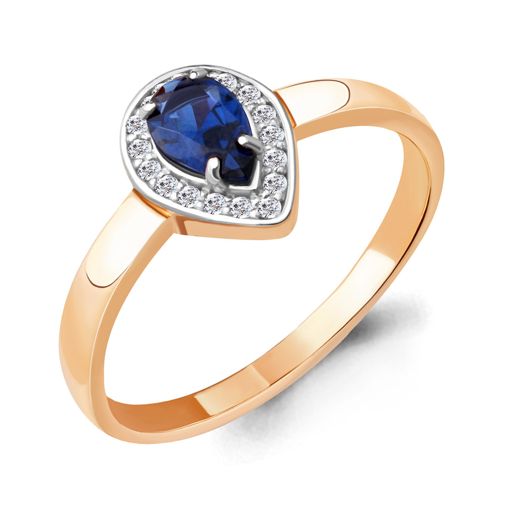 Кольцо Аквамарин - Серебро 925, Синтетический сапфир , Фианит (арт. 68470Б.6)