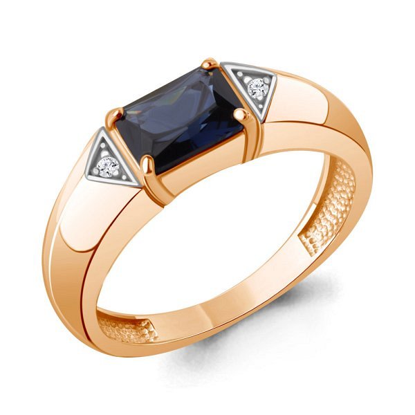 Кольцо Аквамарин - Золото 375, Синтетический сапфир , Фианит (арт. 600526Н.8)