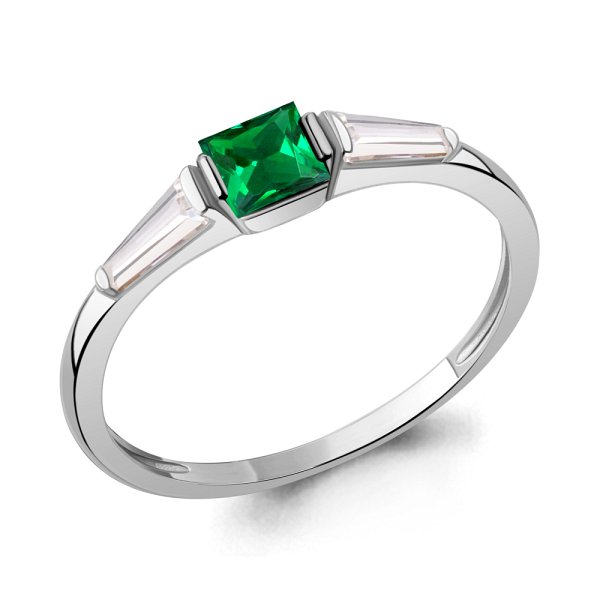 Кольцо Аквамарин - Серебро 925, Синтетический изумруд, Фианит (арт. 600065П.5)