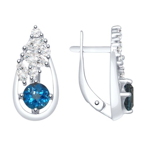 Серьги SOKOLOV - Серебро 925, Топаз лондон, Фианит (арт. 92021843)