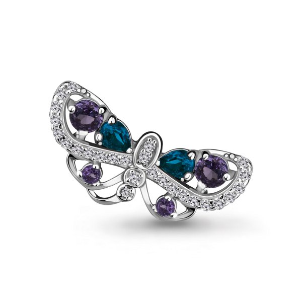 Брошь Аквамарин - Серебро 925, Аметист, Топаз лондон, Фианит (арт. 7267232А.5)
