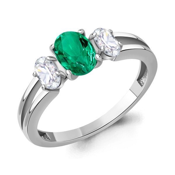 Кольцо Аквамарин - Серебро 925, Синтетический изумруд, Фианит (арт. 650218П.5)