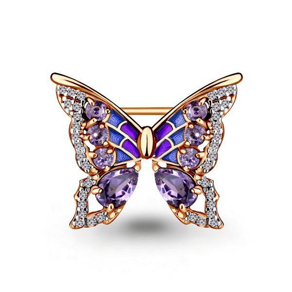 Брошь Аквамарин - Серебро 925, Аметист, Фианит, Эмаль (арт. 7267104А.6)