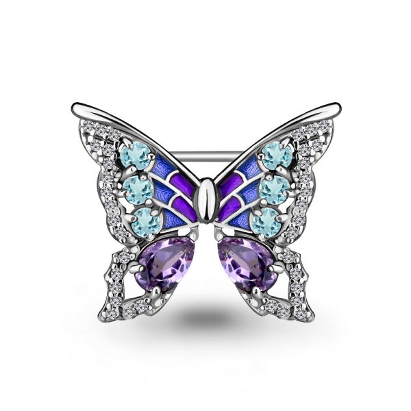 Брошь Аквамарин - Серебро 925, Аметист, Топаз, Фианит, Эмаль (арт. 7267177А.5)