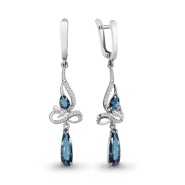 Серьги Аквамарин - Серебро 925, Синтетический топаз, Топаз лондон, Фианит (арт. 4960908А.5)