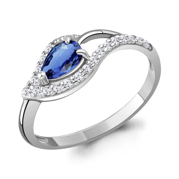 Кольцо Аквамарин - Серебро 925, Синтетический сапфир , Фианит (арт. 600210АБ.5)