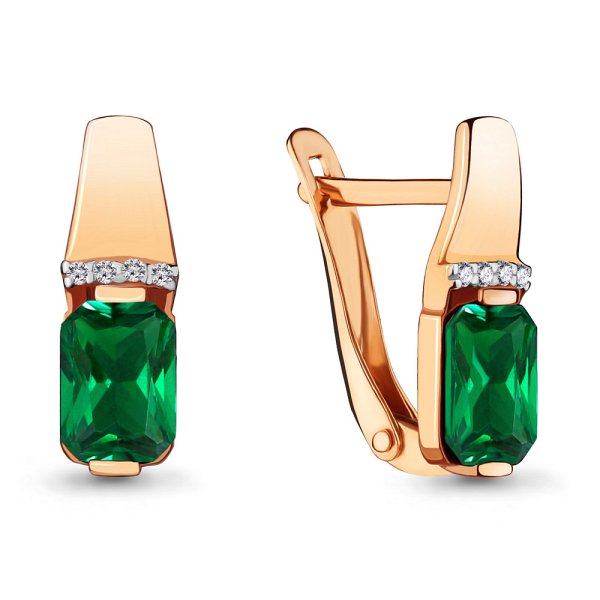 Серьги Аквамарин - Серебро 925, Синтетический изумруд, Фианит (арт. 46840АГ.6)