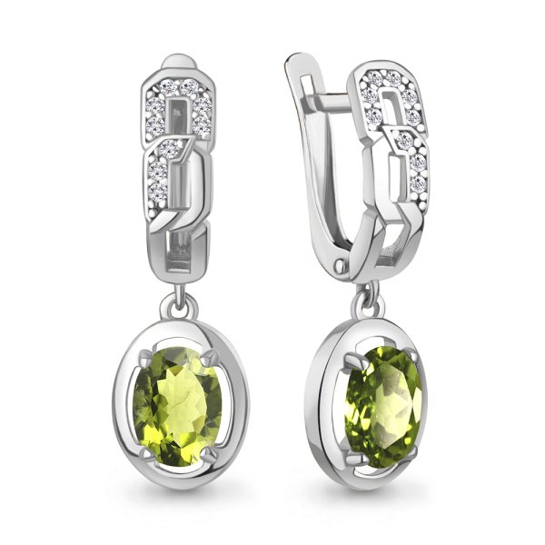 Серьги Аквамарин - Серебро 925, Фианит, Хризолит (арт. 45012907А.5)