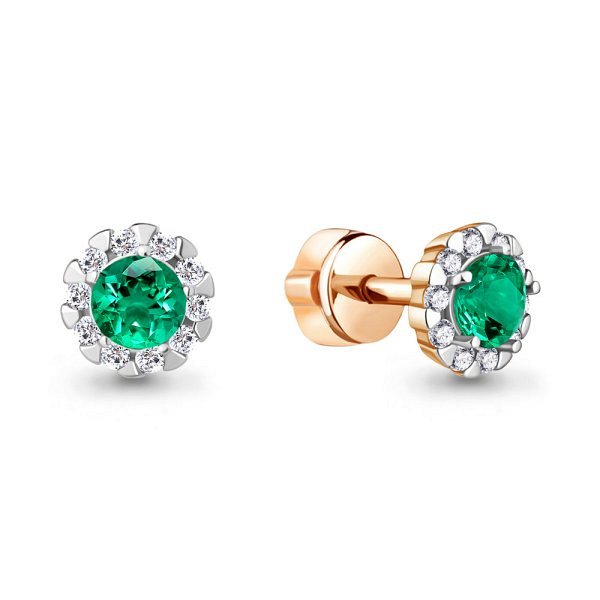 Серьги Аквамарин - Золото 375, Синтетический изумруд, Фианит (арт. 44085Г.8)