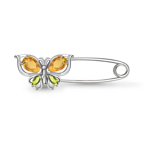 Булавка Аквамарин - Серебро 925, Хризолит, Цитрин (арт. 7748738.5)