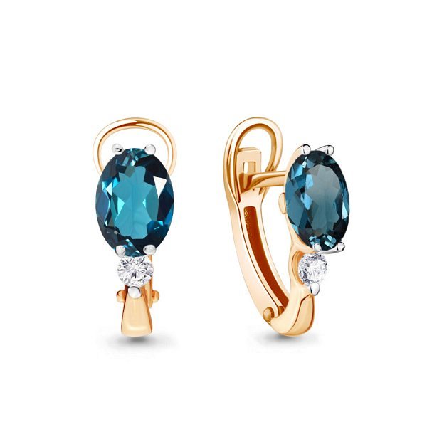 Серьги Аквамарин - Золото 375, Топаз лондон, Фианит (арт. 4413908.8)