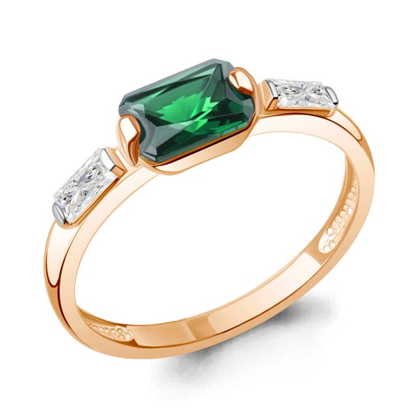 Кольцо Аквамарин - Серебро 925, Синтетический изумруд, Фианит (арт. 67835П.6)