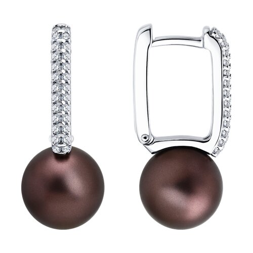 Серьги Diamant - Серебро 925, Жемчуг синтетический, Фианит (арт. 94-120-00090-1)