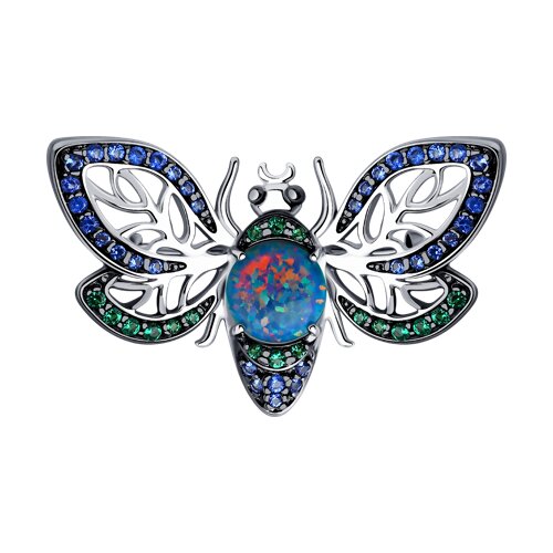 Брошь SOKOLOV - Серебро 925, Синтетический опал , Фианит (арт. 83040004)