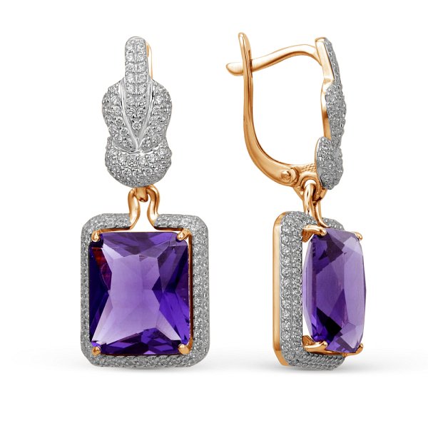 Серьги ЮФ Династия - Золото 375, Аметист, Фианит (арт. 000152-5342)