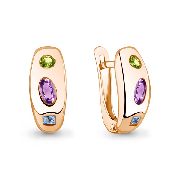 Серьги Аквамарин - Серебро 925, Аметист, Топаз, Хризолит (арт. 45027240.6)