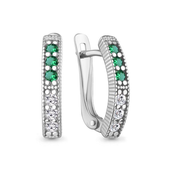 Серьги Аквамарин - Серебро 925, Синтетический изумруд, Фианит (арт. 400921АГ.5)