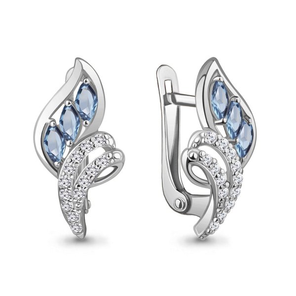 Серьги Аквамарин - Серебро 925, Топаз, Фианит (арт. 4967505А.5)