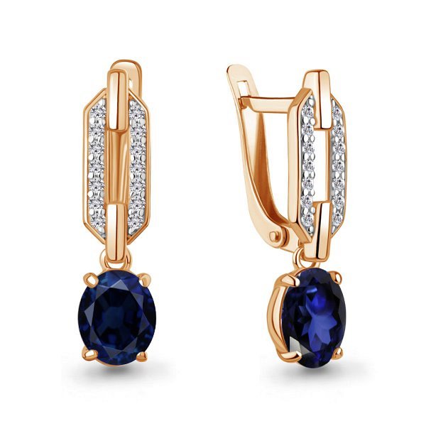 Серьги Аквамарин - Золото 375, Синтетический сапфир , Фианит (арт. 450170АБ.8)