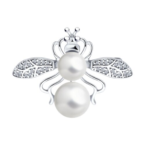 Брошь SOKOLOV - Серебро 925, Жемчуг имитация, Фианит (арт. 94040297)