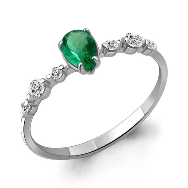 Кольцо Аквамарин - Серебро 925, Синтетический изумруд, Фианит (арт. 67787АГ.5)