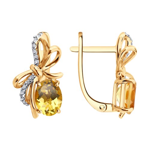 Серьги SOKOLOV - Золото 585, Фианит, Цитрин (арт. 729384)