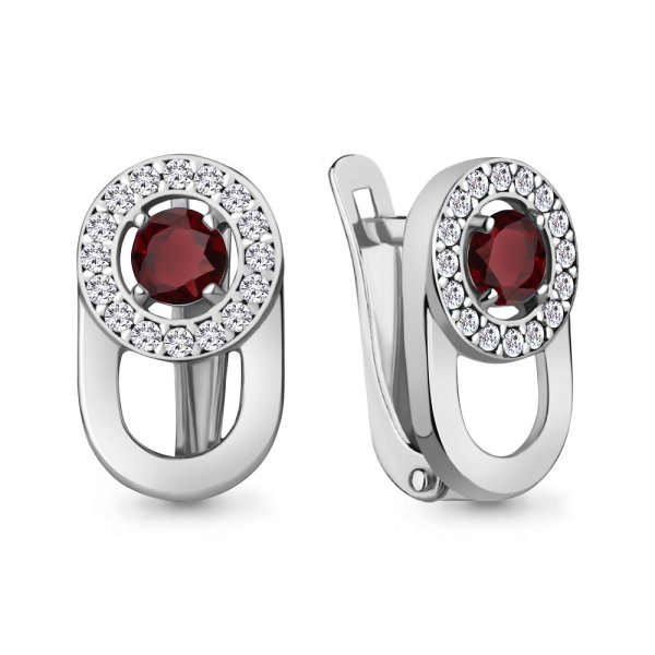 Серьги Аквамарин - Серебро 925, Гранат, Фианит (арт. 4321203А.5)