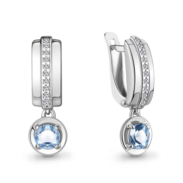 Серьги Аквамарин - Серебро 925, Топаз, Фианит (арт. 4321805А.5)