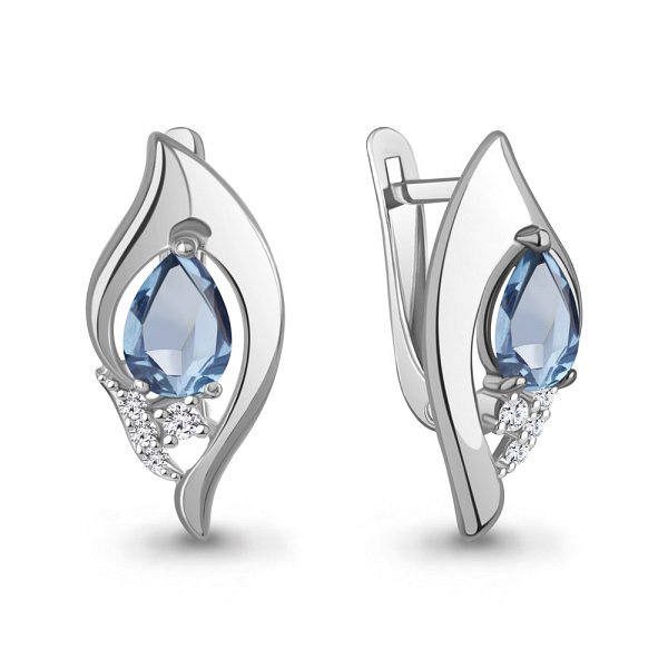 Серьги Аквамарин - Серебро 925, Топаз, Фианит (арт. 45013405А.5)