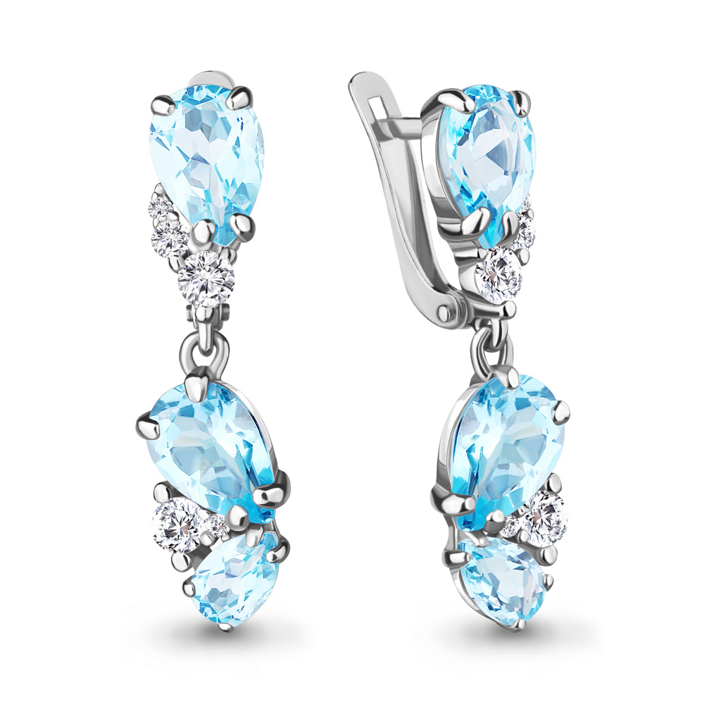 Серьги Аквамарин - Серебро 925, Топаз, Фианит (арт. 4743402А.5)