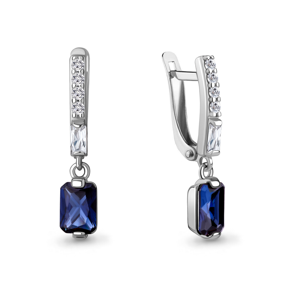 Серьги Аквамарин - Серебро 925, Синтетический сапфир , Фианит (арт. 49828АБ.5)