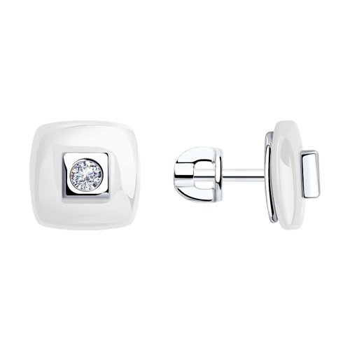 Серьги Diamant - Серебро 925, Керамика, Фианит (арт. 94-122-01278-2)
