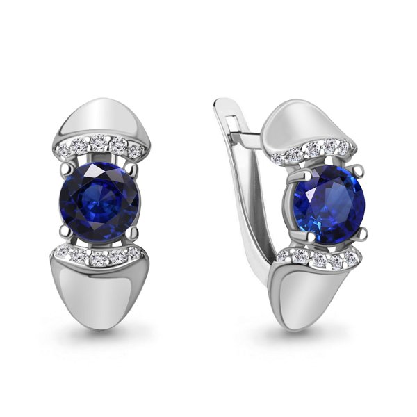 Серьги Аквамарин - Серебро 925, Синтетический сапфир , Фианит (арт. 49368АБ.5)