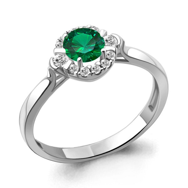 Кольцо Аквамарин - Серебро 925, Синтетический изумруд, Фианит (арт. 67282АГ.5)