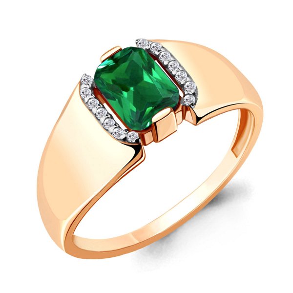 Кольцо Аквамарин - Золото 375, Синтетический изумруд, Фианит (арт. 68428АГ.8)