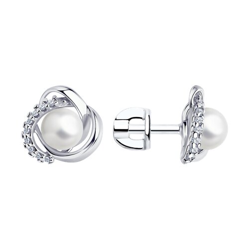 Серьги Diamant - Серебро 925, Жемчуг синтетический, Фианит (арт. 94-122-01158-1)