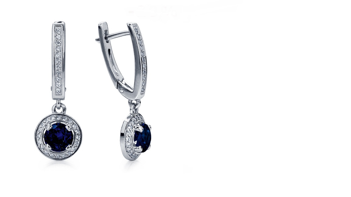 Серьги Platinum Lab. - Платина 950, Сапфир (арт. ПС-060С-01)