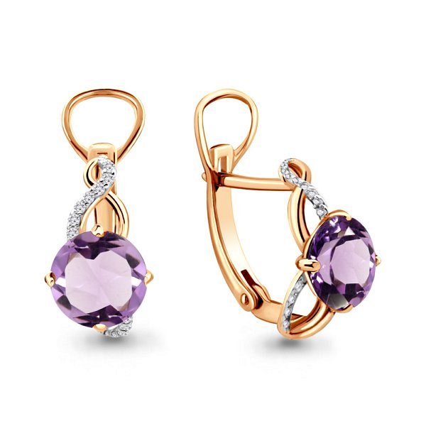Серьги Аквамарин - Золото 375, Аметист, Фианит (арт. 4441804А.8)