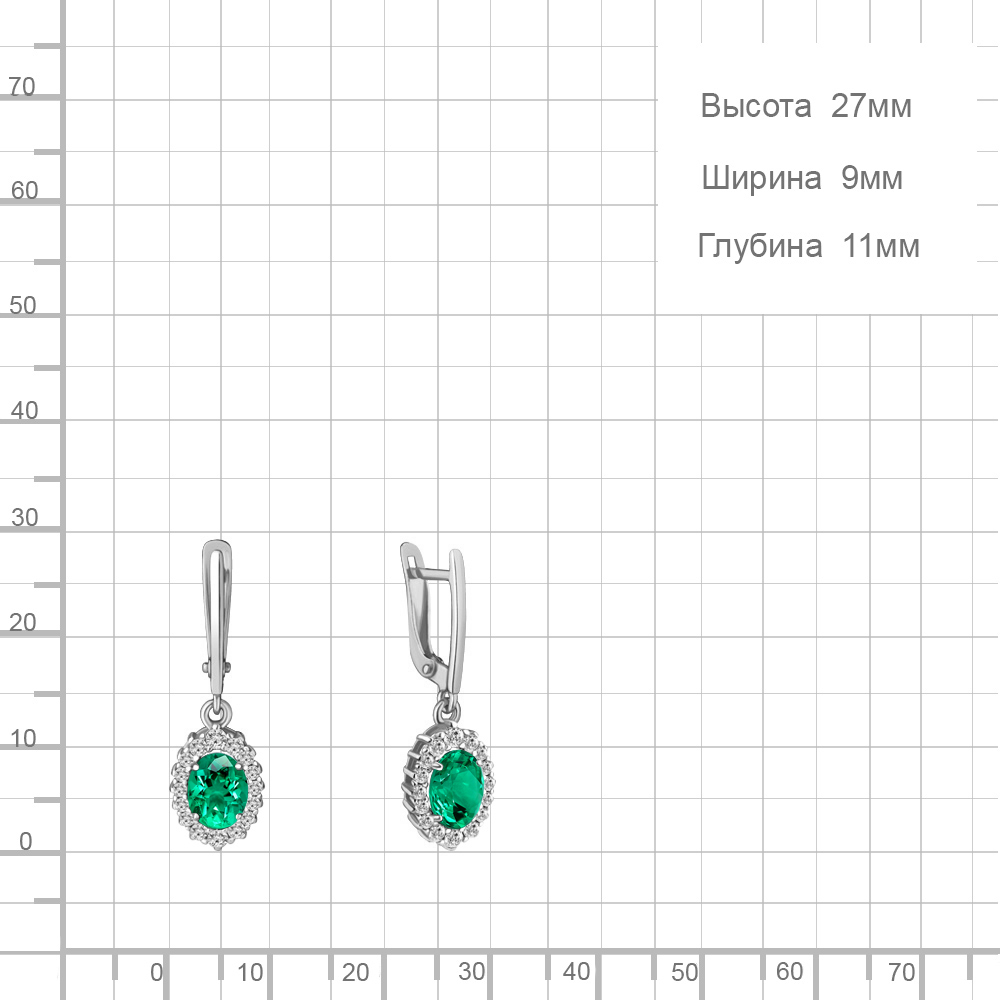 Серьги Аквамарин - Серебро 925, Синтетический изумруд, Фианит (арт. 49304АГ.5)